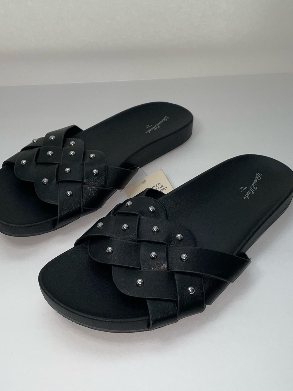 Universal Thread Studded Woven Slide Sandals Black